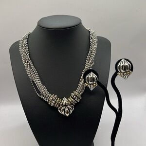 12 strand ball chain necklace & Earring Set gold and silver tone Front clasp